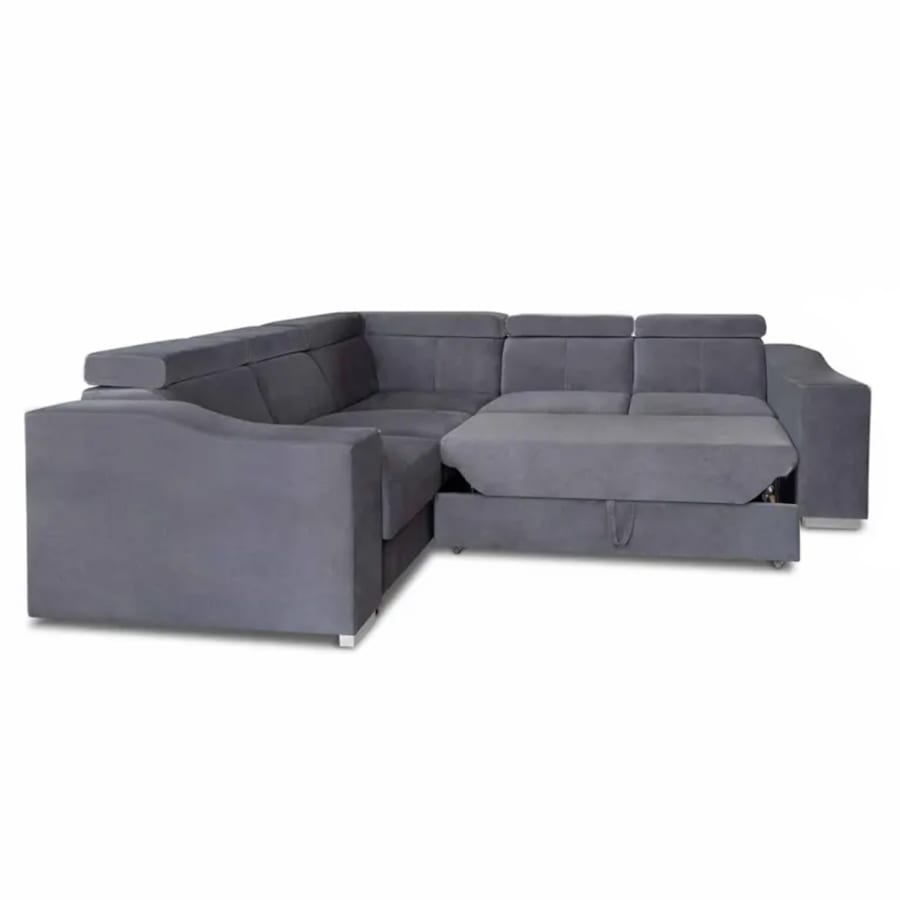 Canap&eacute; d&rsquo;angle convertible r&eacute;versible en  velours gris